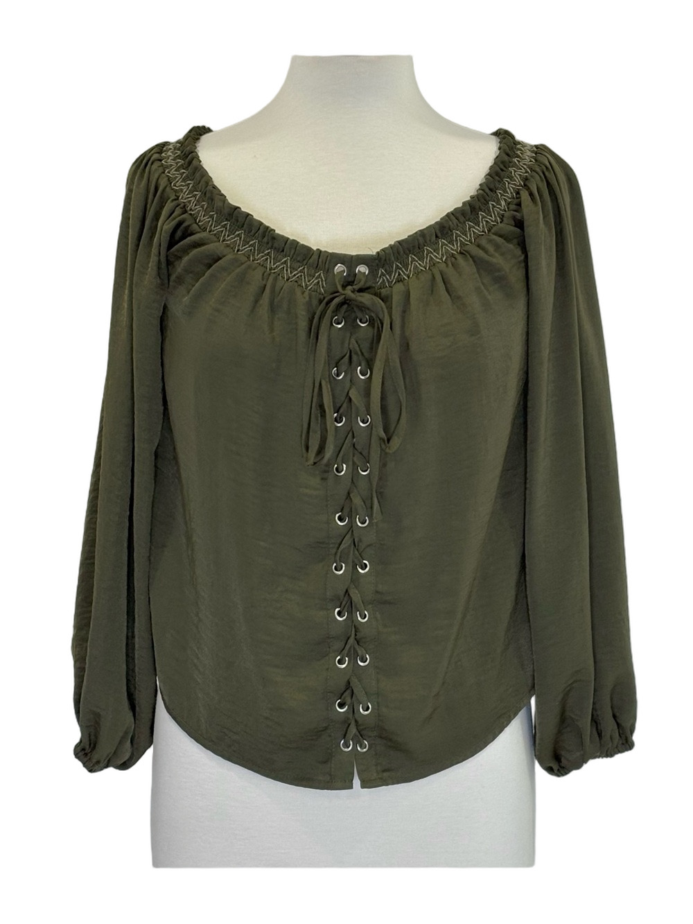 Forever 21 olive peasant blouse